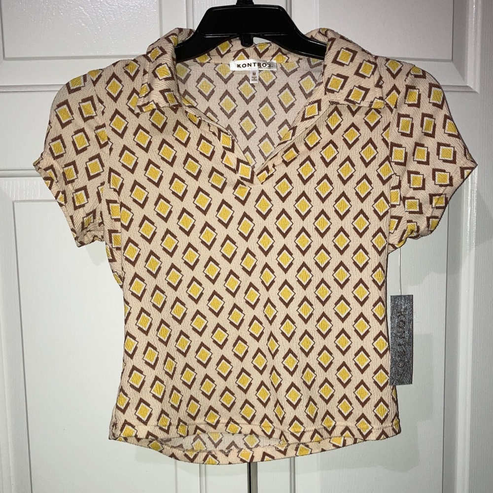 Women's Geometric Patterned Top - Yellow and Cream